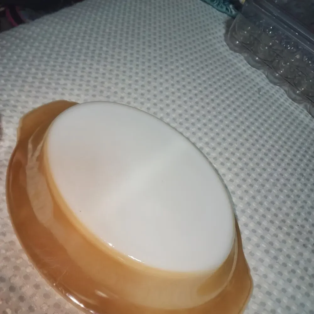 VINTAGE FIREKING DIVIDED CASSAROLE DISH. IRRIDESCENT LUSTRE WEAR DISH